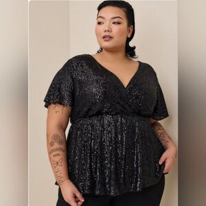 Torrid Lily Babydoll Sequin Surplice black Blouse size 2X